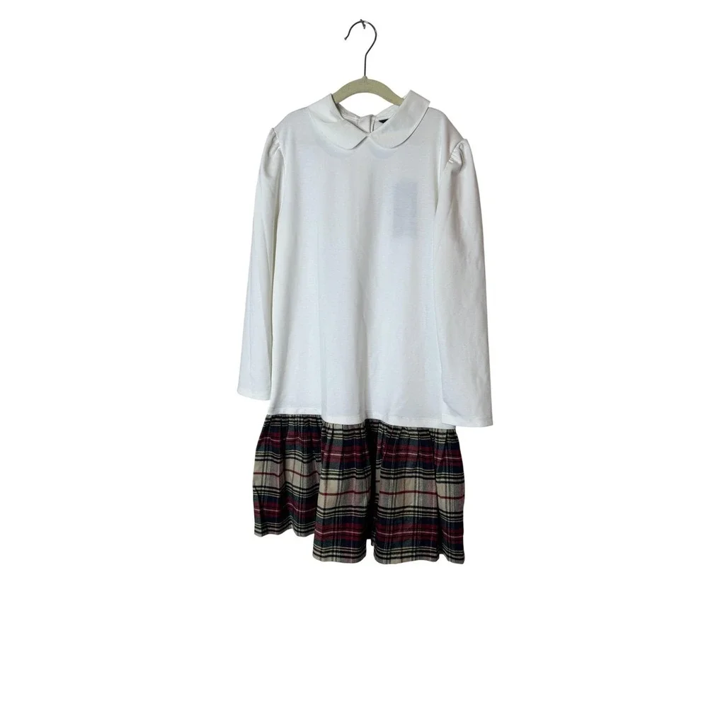 Polo Ralph Lauren Sweater Dress Girls 12-14 White Plaid Long Sleeve Holiday